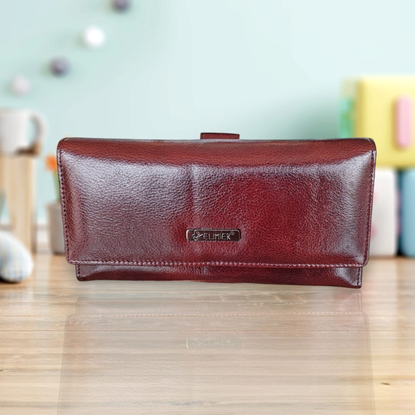 Women's PU Leather Long Wallet With Card Holders, Phone Pocket Girls Zipper Coin Purse